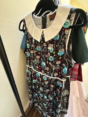 Folter Sugar Skull Cat Skeleton Dress Size 1X White Collar